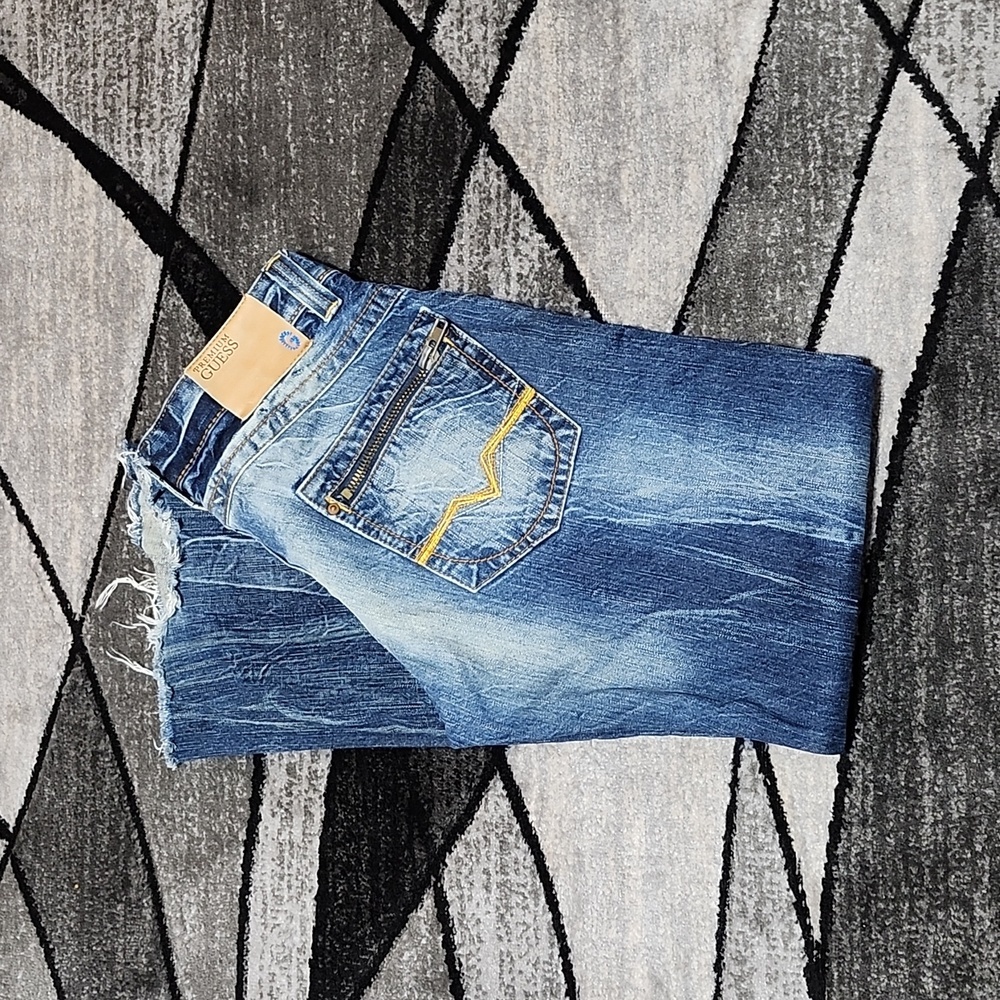 LIMITED EDITION HAND-MADE EMBROIDERED RAW-EDGE PREMIUM GUESS DENIM JEAN